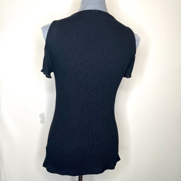 Sweater Knit Button Shirt Size Medium Short Sleeve Crop Top Cut Out Womens 90s S - Picture 7 of 9